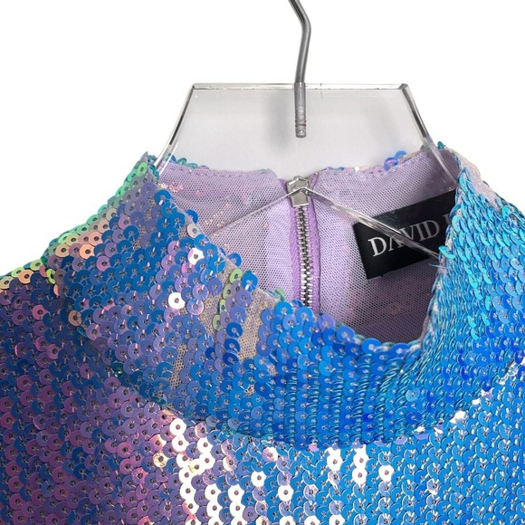 David Koma Sequin Keyhole Back Cutout Mini Dress Gradient Blue Size UK 6 US 0 XS - Picture 10 of 13